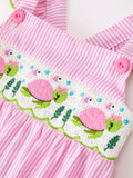 Turtle Girls Romper Pink Stripe Ruffle Strap Smocked - 7