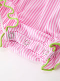 Turtle Girls Romper Pink Stripe Ruffle Strap Smocked - 8