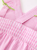 Turtle Girls Romper Pink Stripe Ruffle Strap Smocked - 9