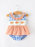 Whale Embroidered Girls Romper with Ruffles - 1