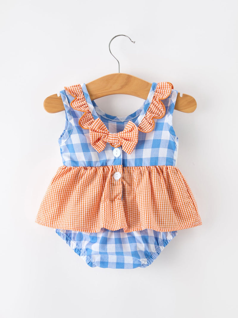 Whale Embroidered Girls Romper with Ruffles - 2