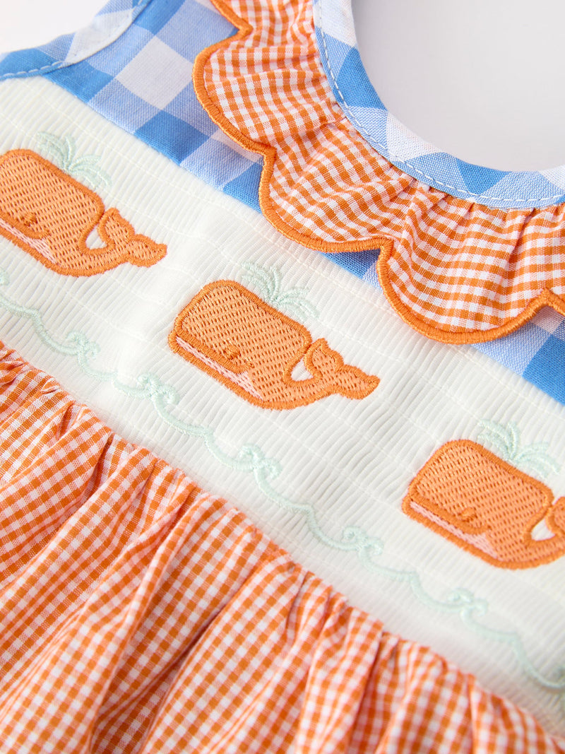 Whale Embroidered Girls Romper with Ruffles - 3