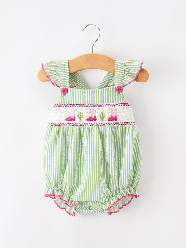 Western Boots Cactus Girls Romper Stripe Ruffle Strap