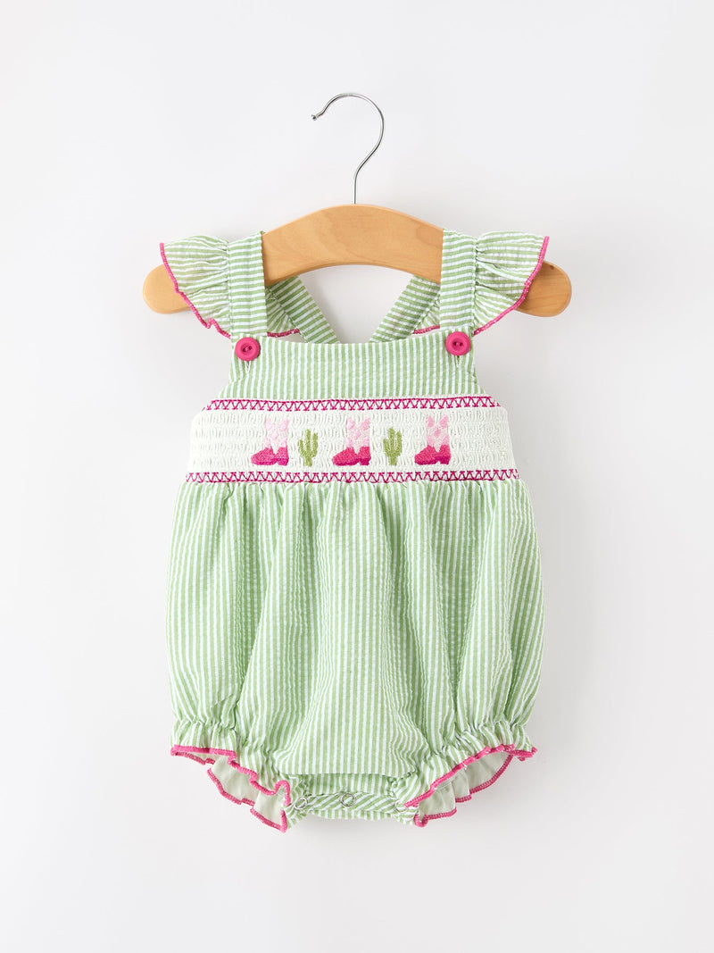 Western Boots Cactus Girls Romper Stripe Ruffle Strap - 1