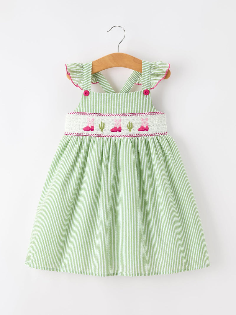 Western Boots & Cactus Smocked Girls Dress - 1