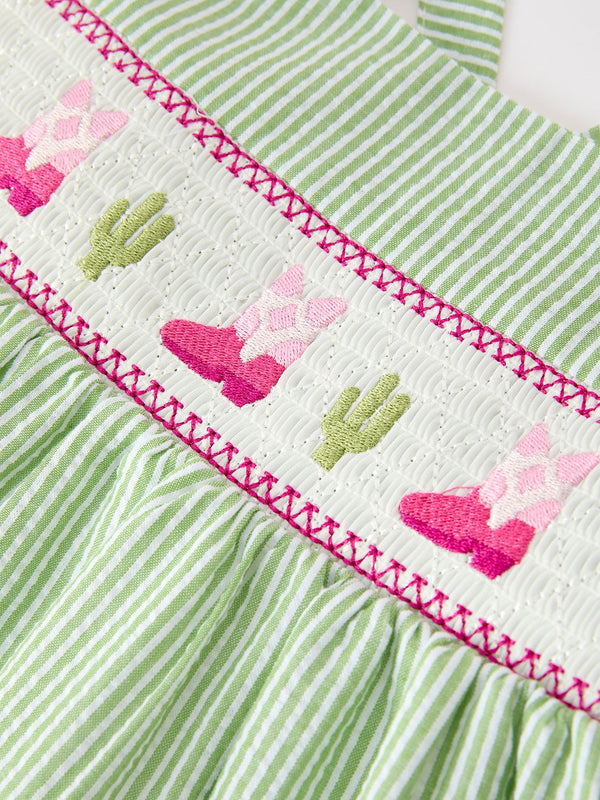 Western Boots & Cactus Smocked Girls Dress
