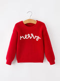 Red Christmas Girls “merry” Pullover Sweater - 1