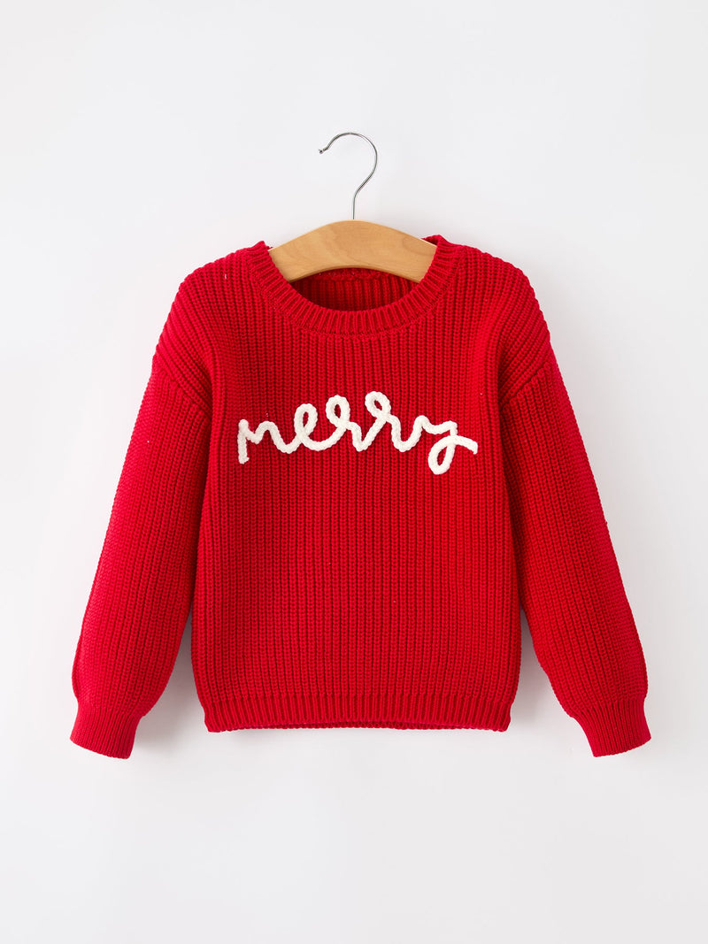 Red Christmas Girls “merry” Pullover Sweater - 1