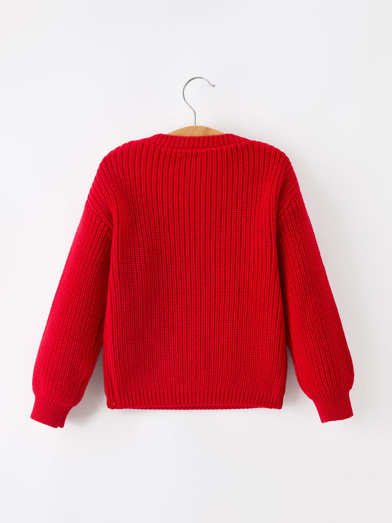 Red Christmas Girls “merry” Pullover Sweater - 2