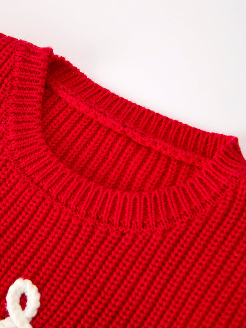 Red Christmas Girls “merry” Pullover Sweater - 3