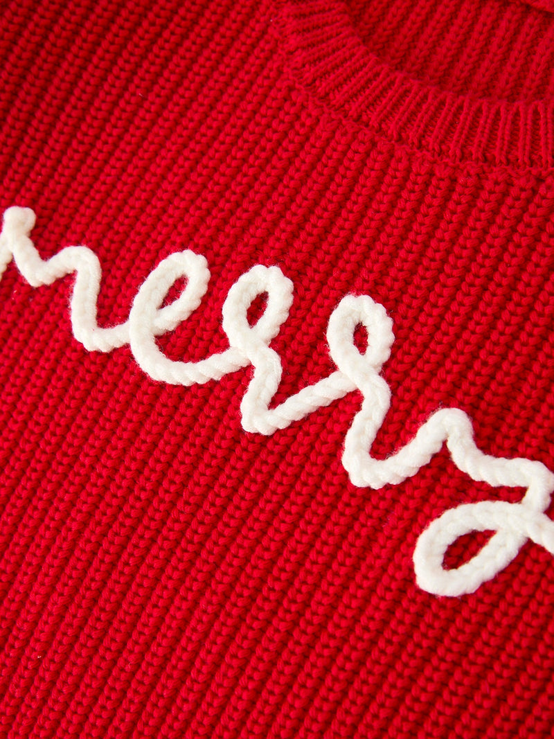 Red Christmas Girls “merry” Pullover Sweater - 4