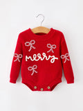 Christmas Candy Cane Merry Knit Baby Romper - 1