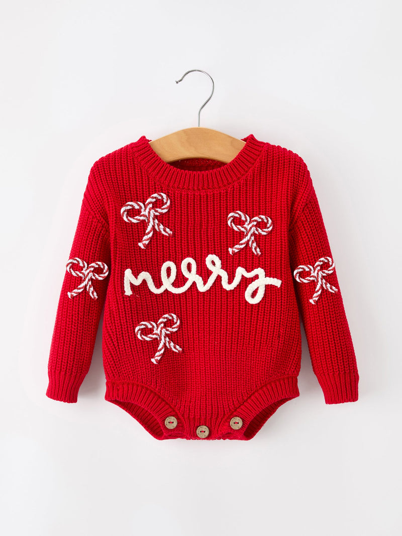 Christmas Candy Cane Merry Knit Baby Romper - 1