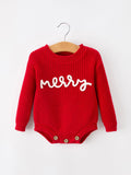 Red Christmas Girls “merry” Knit Baby Romper - 1