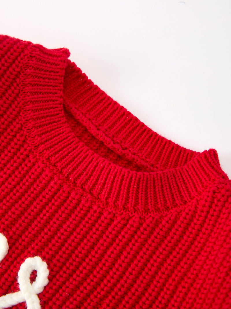 Red Christmas Girls “merry” Knit Baby Romper - 3