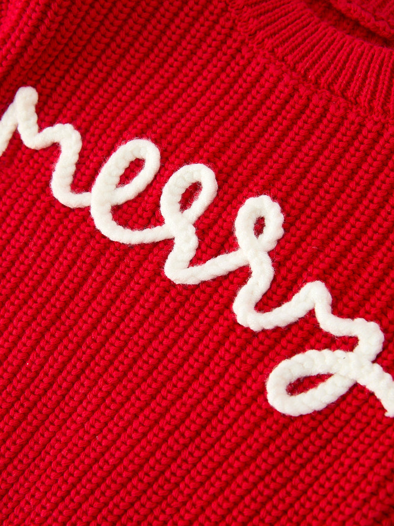 Red Christmas Girls “merry” Knit Baby Romper - 4