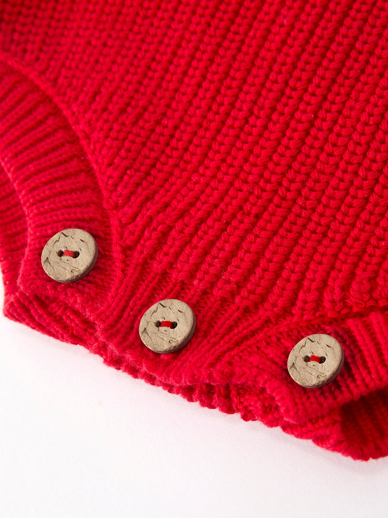Red Christmas Girls “merry” Knit Baby Romper - 5