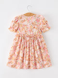 Peach Bow Smocked Floral Girl Dress - 8
