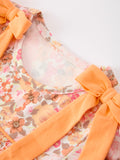 Peach Bow Smocked Floral Girl Dress - 9