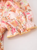 Peach Bow Smocked Floral Girl Dress - 10