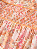 Peach Bow Smocked Floral Girl Dress - 11