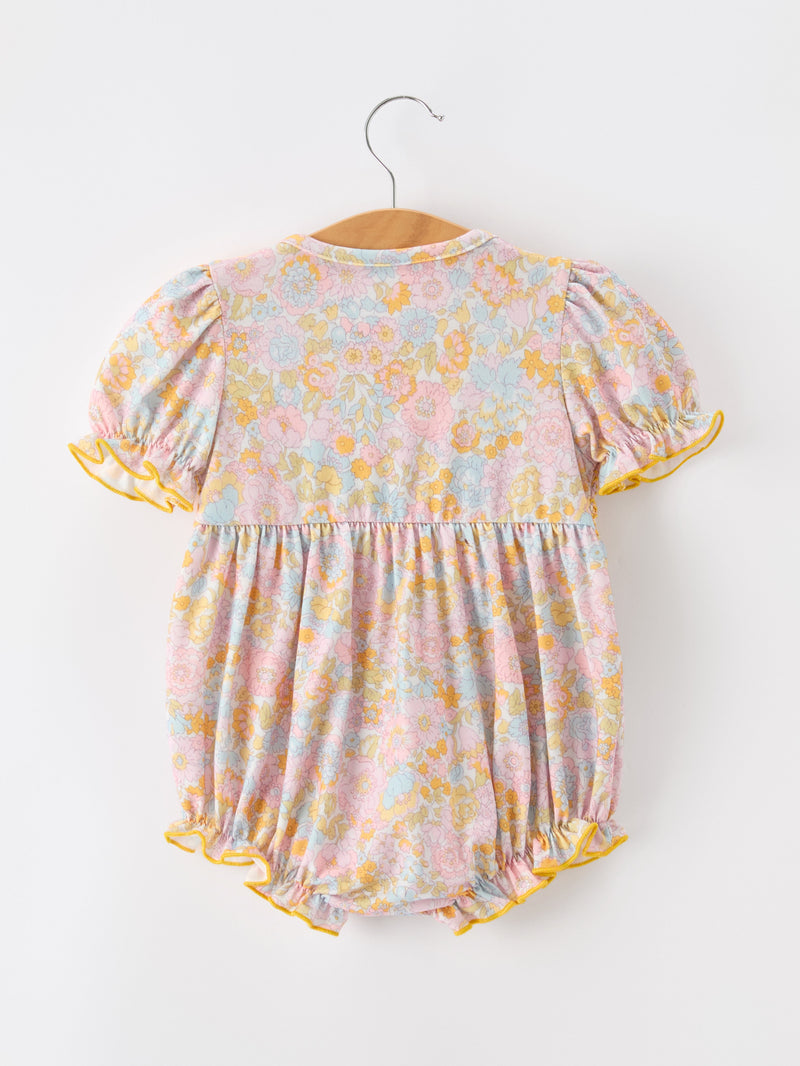 Yellow Bow Smocked Floral Baby Bubble - 2