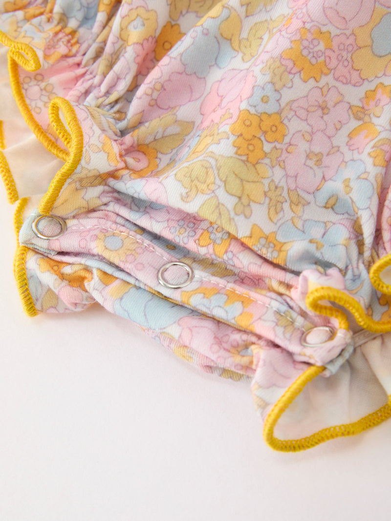 Yellow Bow Smocked Floral Baby Bubble - 5