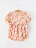 Peach Bow Smocked Floral Baby Bubble - 7
