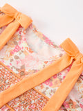 Peach Bow Smocked Floral Baby Bubble - 8