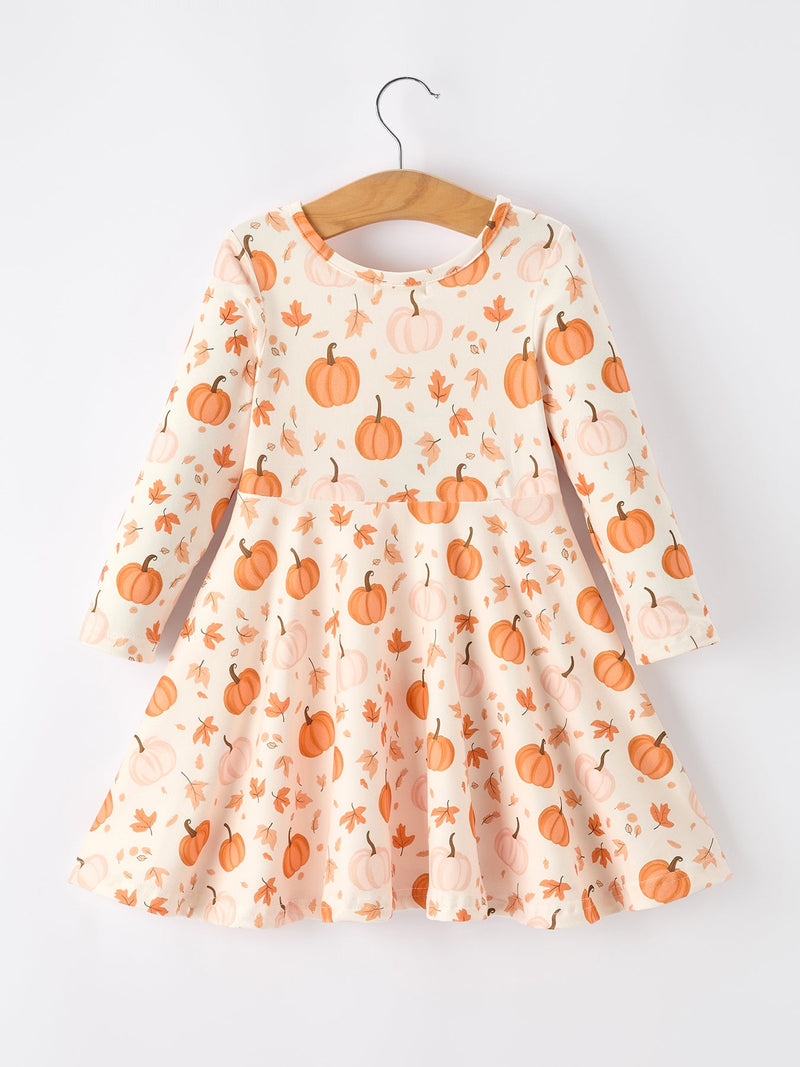 Halloween Thanksgiving Pumpkin Girls Dress Long Sleeve - 2