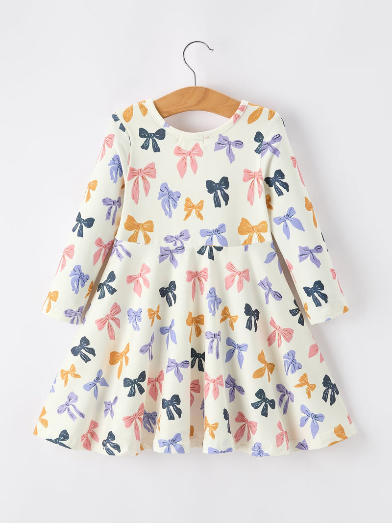 Halloween Bow Girls Dress Long Sleeve Twirl Dress - 2