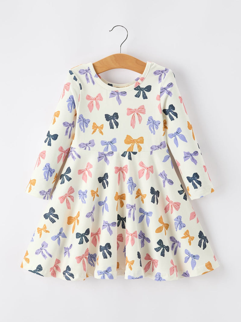Halloween Bow Girls Dress Long Sleeve Twirl Dress - 1