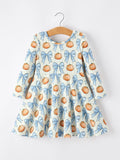 Halloween Thanksgiving Pumpkin Bow Girls Dress Long Sleeve - 2