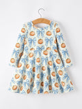 Halloween Thanksgiving Pumpkin Bow Girls Dress Long Sleeve - 1
