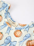 Halloween Thanksgiving Pumpkin Bow Girls Dress Long Sleeve - 3