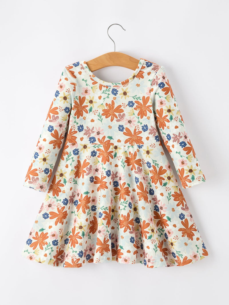 Fall Floral Girls Dress Long Sleeve Twirl Dress - 1