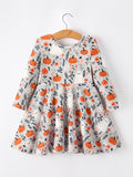 Halloween Pumpkin Ghost Girls Dress Long Sleeve Twirl Dress - 8