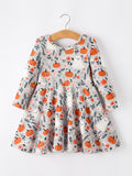 Halloween Pumpkin Ghost Girls Dress Long Sleeve Twirl Dress - 7