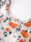 Halloween Pumpkin Ghost Girls Dress Long Sleeve Twirl Dress - 9