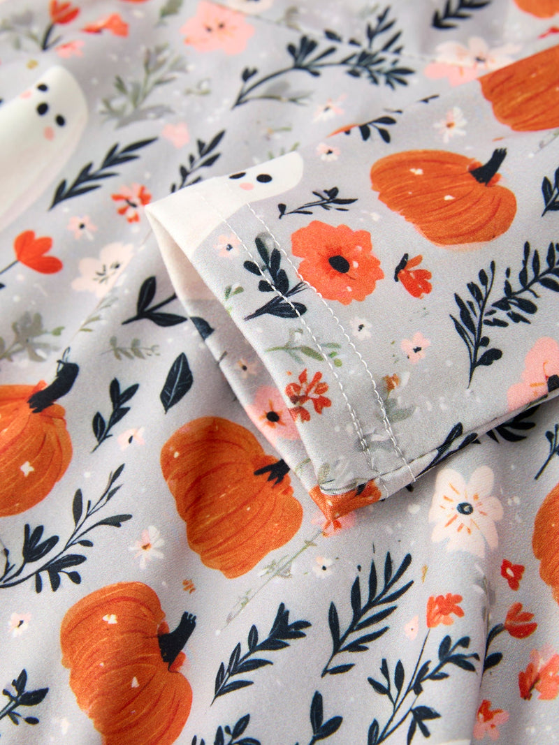 Halloween Pumpkin Ghost Girls Dress Long Sleeve Twirl Dress - 10
