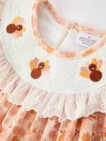 Thanksgiving Turkey Floral Lace Ruffle Girls Dress - 3