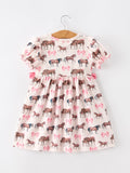 Western Horse Smocked Girls Dress Bow Ruffle Short Sleeve - 2