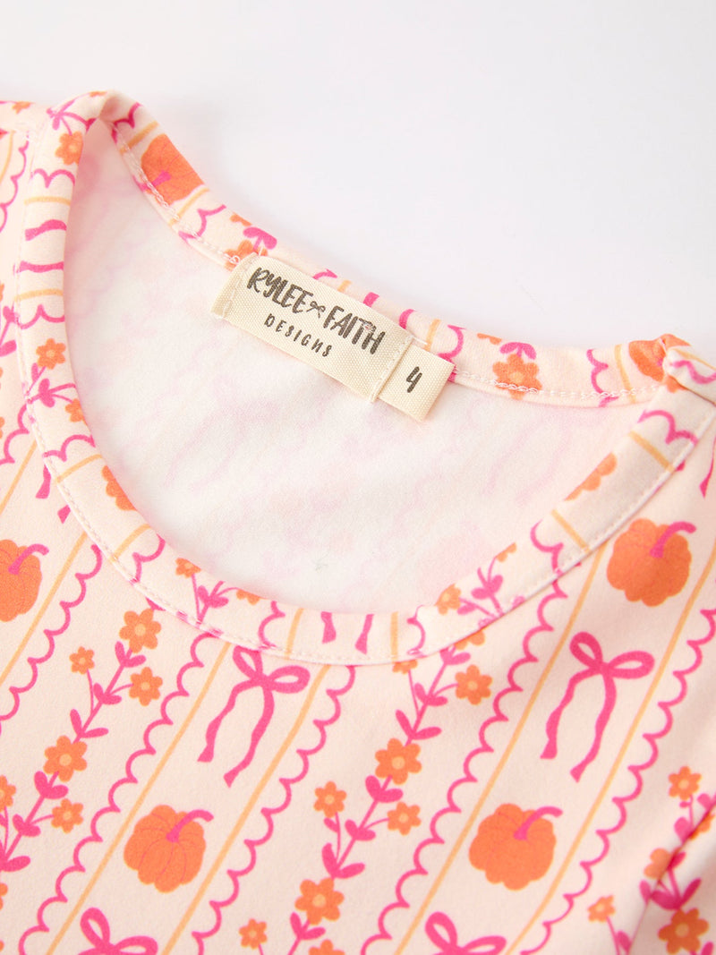 Halloween Thanksgiving Pumpkin Bow Pocket Girls Dress - 3