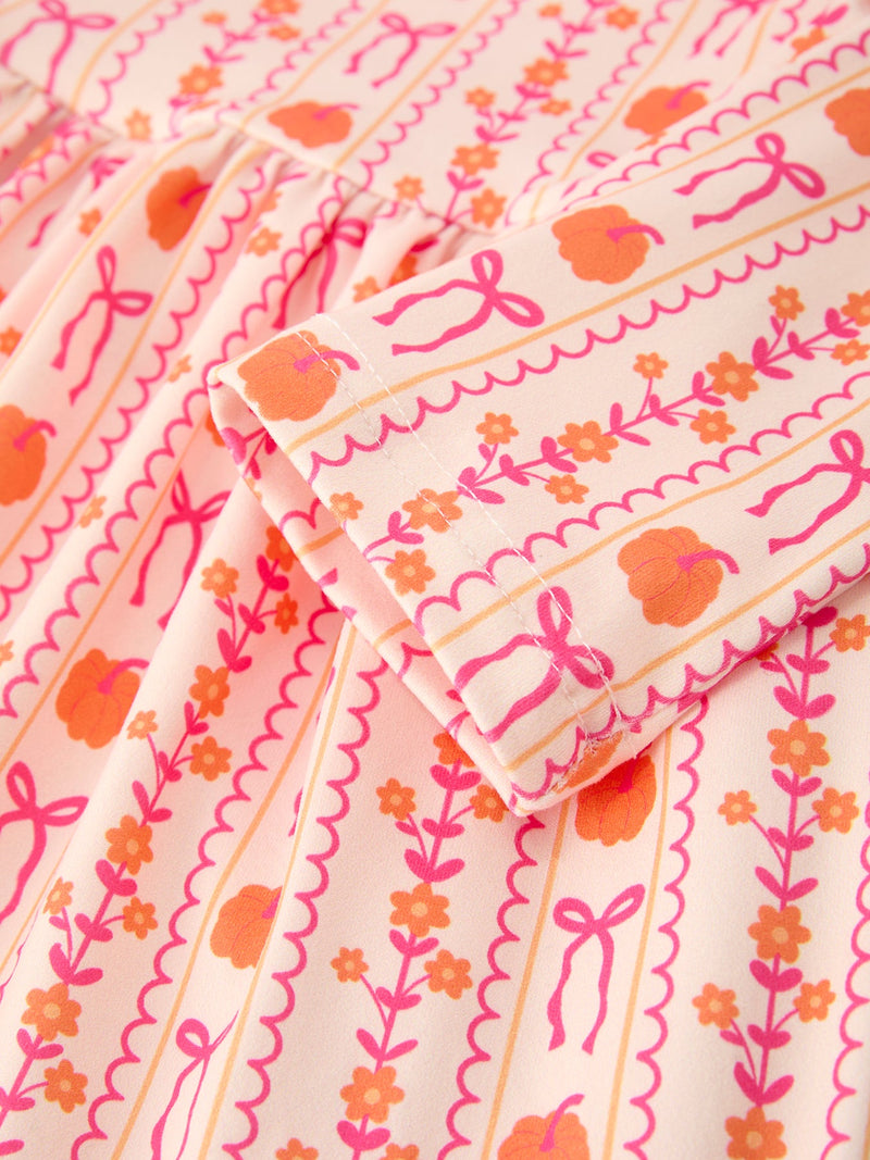 Halloween Thanksgiving Pumpkin Bow Pocket Girls Dress - 4