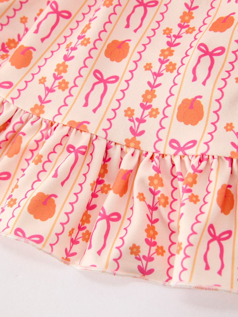 Halloween Thanksgiving Pumpkin Bow Pocket Girls Dress - 5