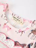 Western Horse Smocked Girls Dress Bow Ruffle Short Sleeve - 3