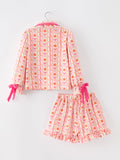 Halloween Thanksgiving Pumpkin Bow Girls Pajama Set - 8