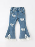 Bow Lace Girls Flare Jeans - 1