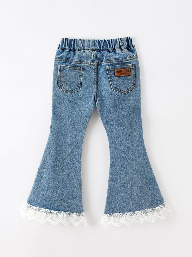 Bow Lace Girls Flare Jeans - 2
