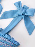 Summer Bow Girls Dress Smocked Strap Dress Bow Applique - 3